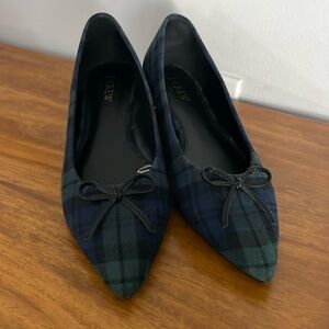 J. Crew Women's Black Watch Plaid Tartan Pointed Toe Flats Shoes 8M preowned